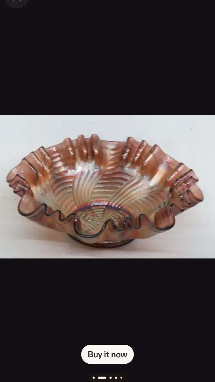 Fenton Carnival Glass ribbon tie amethyst Iridescent ruffled candy bowl